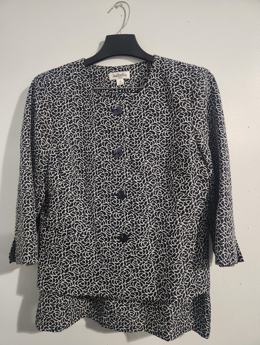 Isabella Black & White Floral-Loop Button Jacket